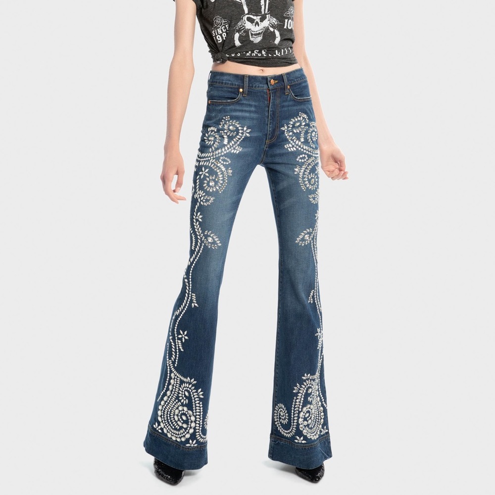 Alice & Olivia crystal rhinestone Bellbottom jeans